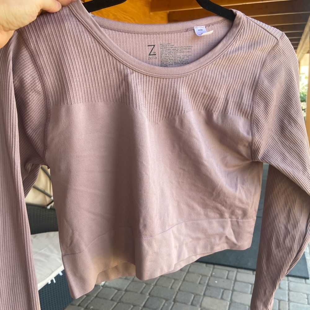 Zella Pink Crop Ribbed Long Sleeve large
